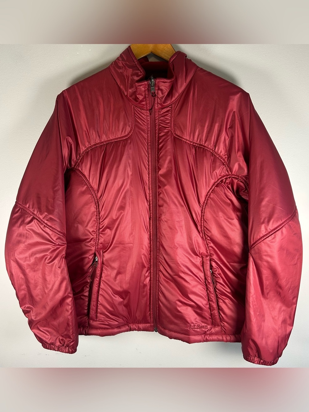 LL Bean Women’s Weather Challenger Puffer Jacket PrimaLoft Red Size XL EUC